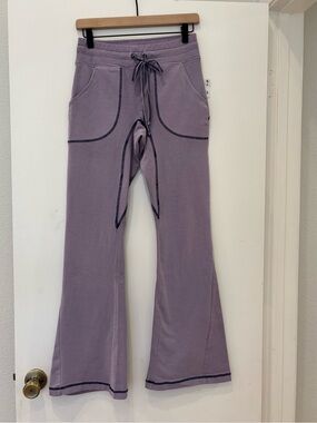 Free People FP Movement Steel Lavender Flare Sweatpants Contrast Stitch Small